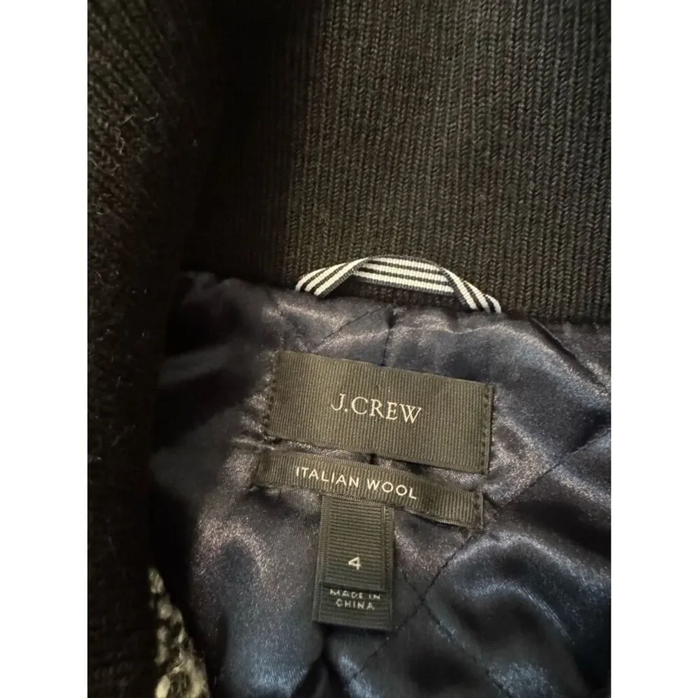 J. Crew Coat Italian Wool Lodge Zip Up in Boucle Speckled Black White Women’s 4